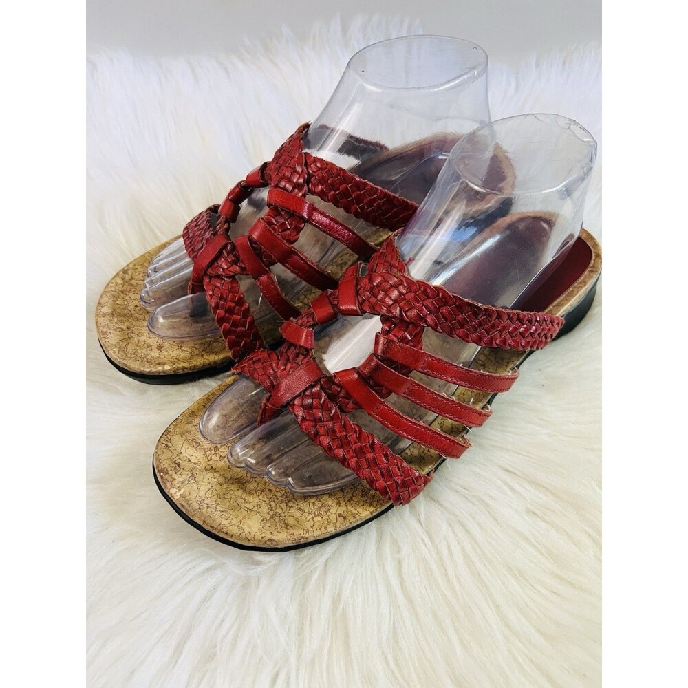 Azaleia Red Braided Leather Sandals 9.5 M Comfort Corkbed Earthy Coastal Luxury